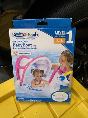 SwimSchool My Unicorn BabyBoat with Removable Sunshade - Pink/White